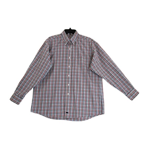 Onward Reserve Shirt Mens Large Red Blue Plaid Classic Fit Non Iron Cotton - Picture 2 of 16